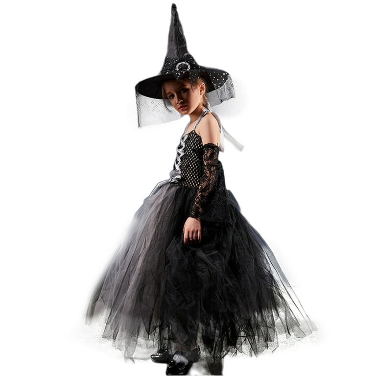 FOCUSNORM Girls halloween cosplay Costume Set, Witch Dress with