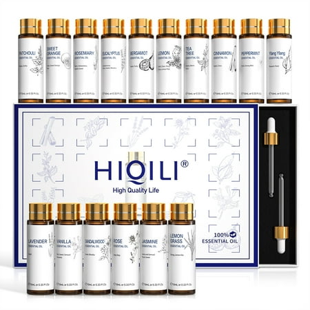 HIQILI Pure Essential Oils Gift Set for Home Diffusers, Humidifier, Skin, Hair, DIY Recipes-16x10mL