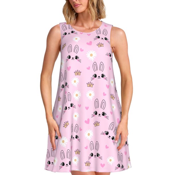 Disketp Rabbit Face para Vestido sin Mangas para Mujeres, Vestidos de Verano para Mujeres, Casual y Holgado para la Playa