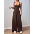 thumbnail image 5 of Women'S Summer Jumpsuit Spaghetti Strap One-Piece Outfit Wide Leg Baggy Pants Romper Coffee Brown XS, 5 of 8