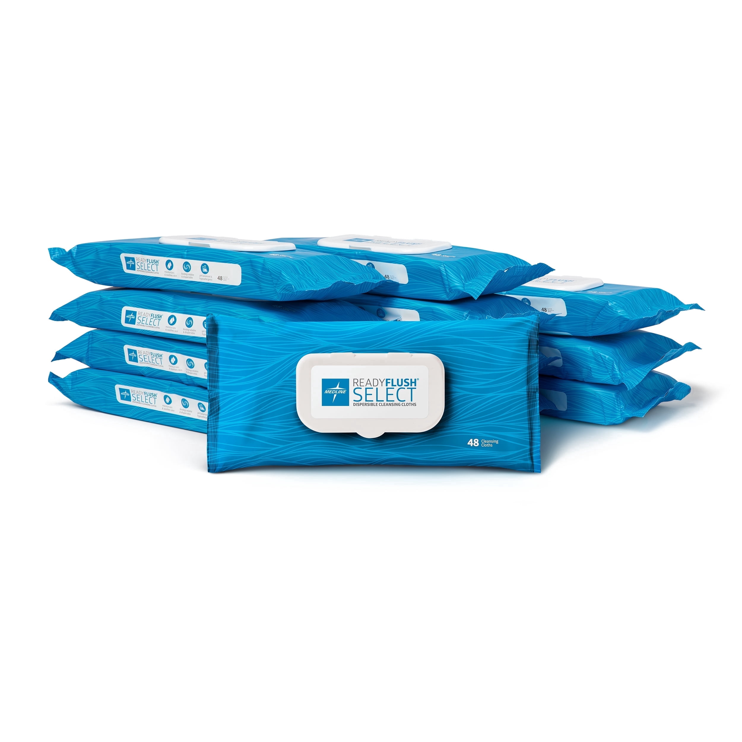 Medline ReadyFlush SELECT Flushable Adult Cleansing Body Wipes, Unscented, 8 x 10In, 576 Count