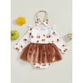 thumbnail image 6 of Baby Toddler Girls Thanksgiving Romper Dress 0 3 6 12 18 Months Flying Sleeve Turkey Print Jumpsuit with Headband, 6 of 9