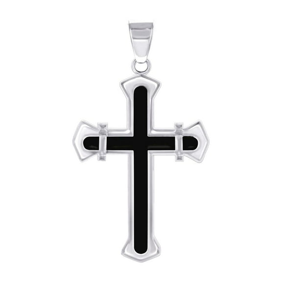 Stainless Steel Black tone Mens Cross Religious Charm Pendant Necklace for Men