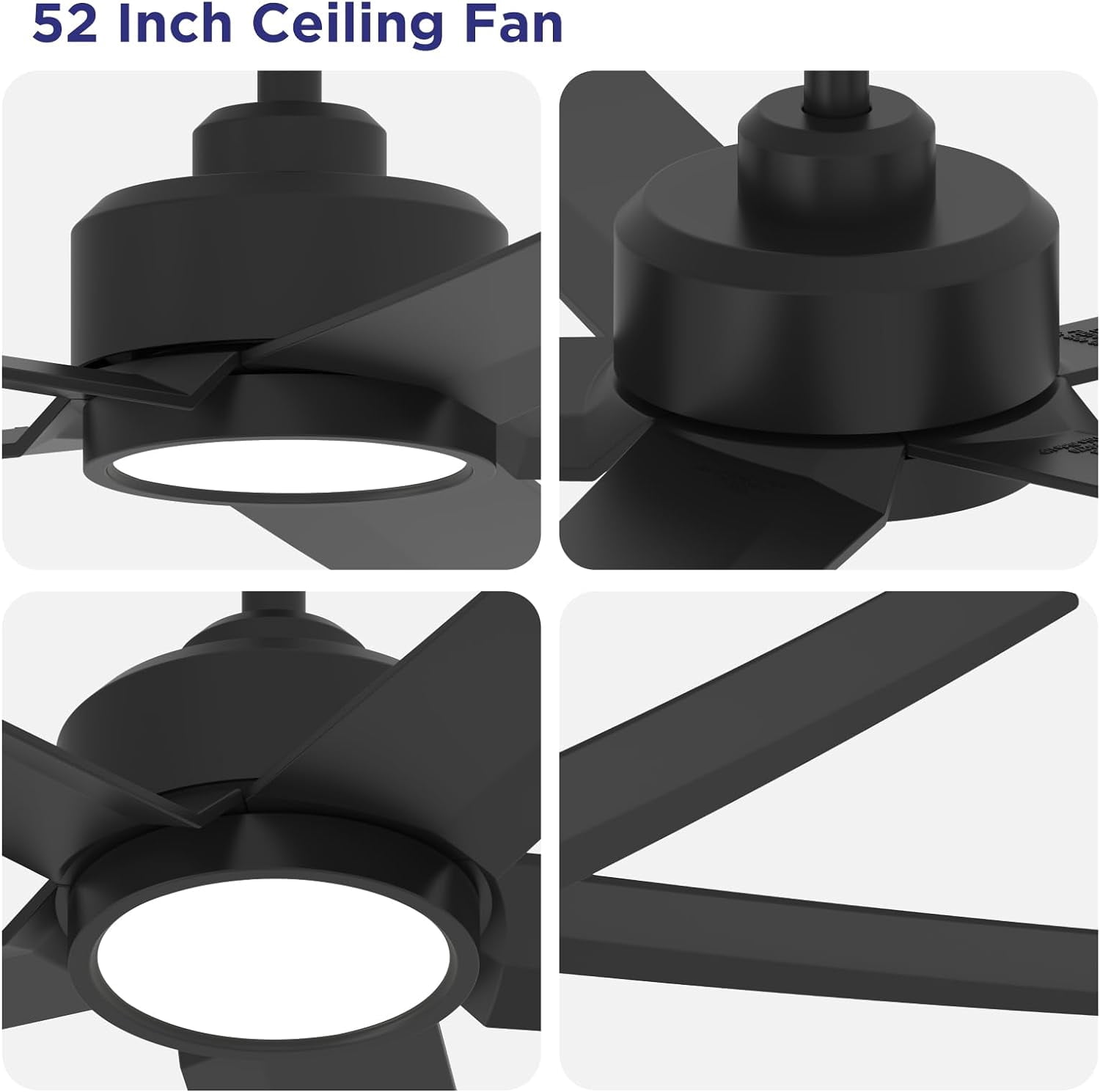 52 Inch Black 5-Blade Modern Ceiling Fan, 3CCT Dimmable LED Light, Reversible DC Motor, Wireless Remote & 2/4/8H Timer for Living Room Bedroom Kitchen