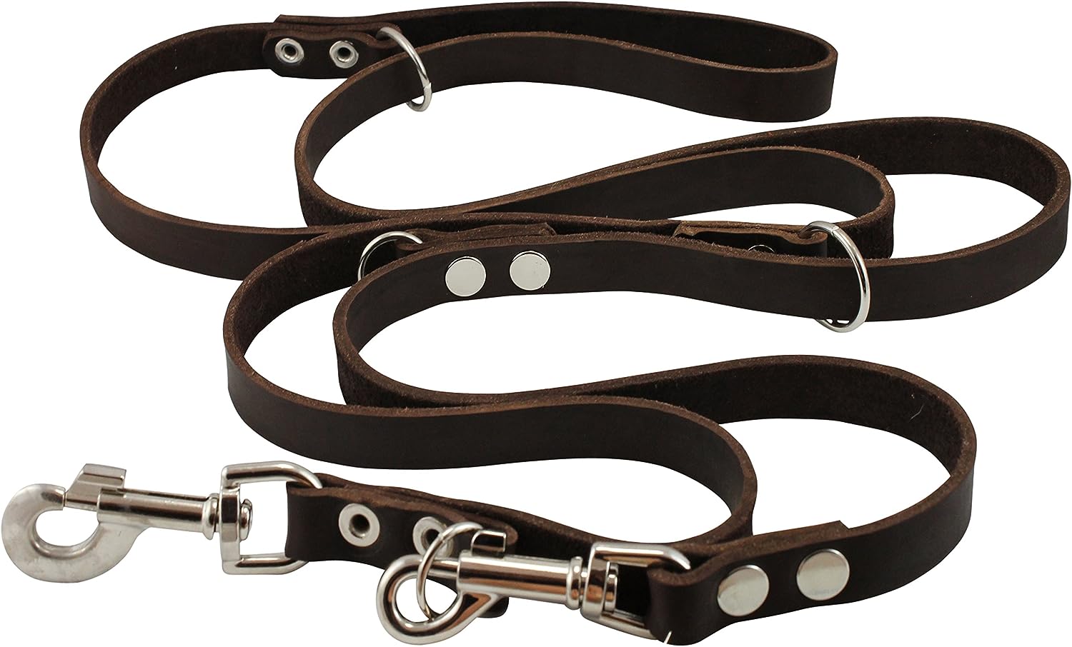 Brown 6 Way European Multifunctional Leather Dog Leash, Adjustable Schutzhund Lead 49"-94" Long, 3/4" Wide (18 mm) Large