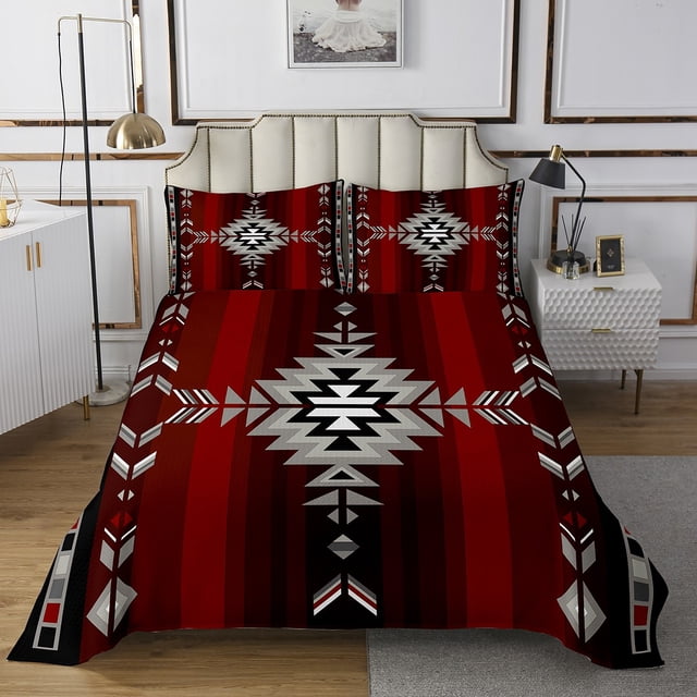 Erosebridal Boho Aztec Coverlet Set King,Exotic Style Bedding Set,Geometric Stripes Bedspread Sets King Size,Breathable Bohemian Room Decor,3 Pieces