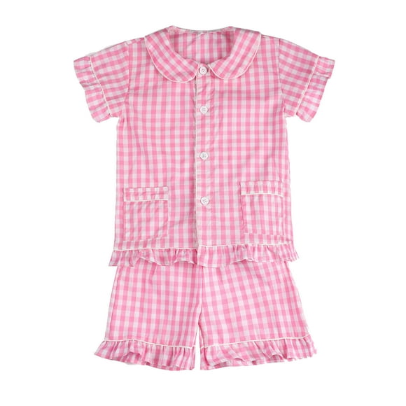 Sunnyoo Toddler Boys Girls Casual Pajamas Ruffles Solid Short Sleeve Shirt Shorts Sleepwear