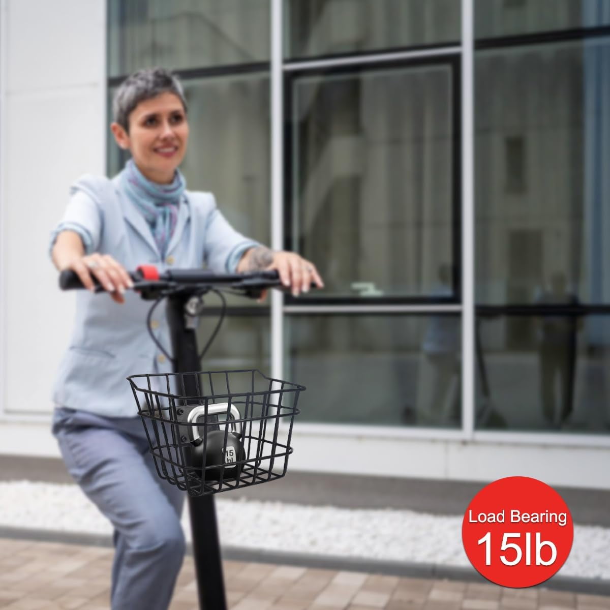 Black Metal Anti-Sag Front Bicycle Basket for Scooters