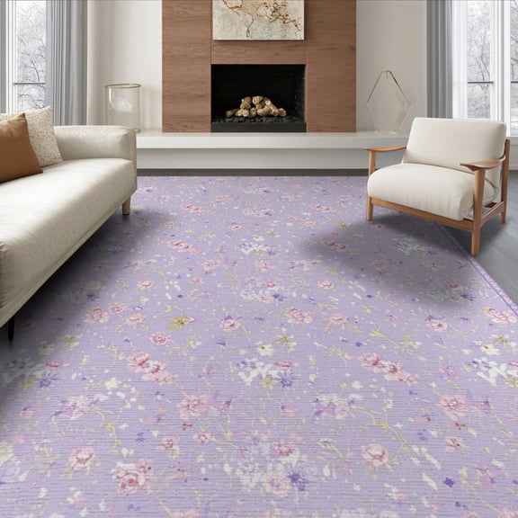 ODIKA 8'x10' Washable Area Rug Toss Whimsical Clusters Pastel Scatter Butterfly Motifs for Living Room, Under Sectional, Family , Durable, Non-Slip