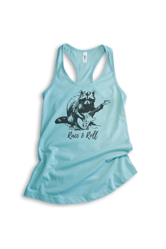 Racc & Roll Tank Top, Ladies Racerback Tank Top, Raccoon Tank, Funny Raccoon Graphic Tee, Clever Raccoon, Cancun, X-Small