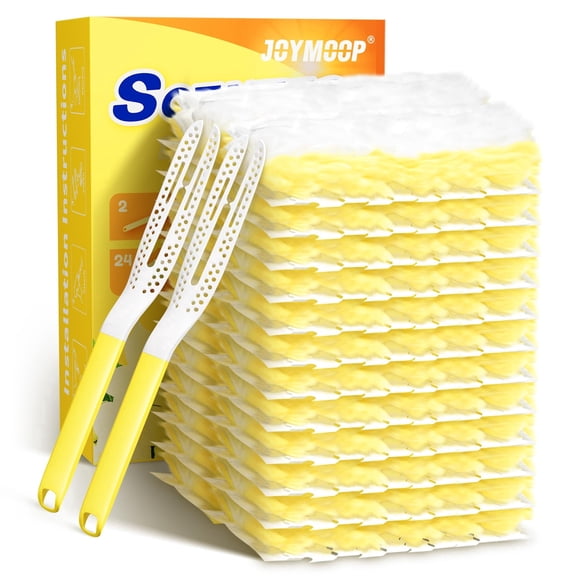 JOYMOOP Disposable Electrostatic Duster for Cleaning, with 2 Handles & 24 Ct Yellow Heavy Duty Refills for Swiffer Feather Duster, Household Cleaning Tool for Electronics, Dusting Furniture, Blinds
