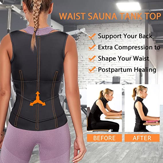 Men Neoprene Sweat Sauna Zipper Vest Waist Trainer Belt Tank Top Trimmer  Body Shaper with Belt Double Compression Adjustable Trimmer Belly abs  Workout Shapewear 