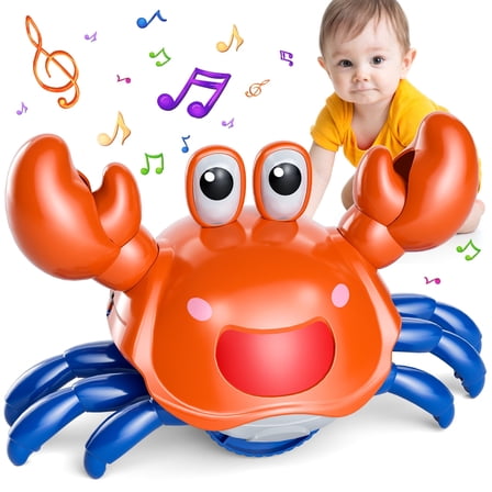 KukuFun Crawling Crab Baby Toy, Infant Tummy Time Walking Dancing Moving Crab Toys for Babies Girl Boys, Crawling Crab Baby Toy with Light Sound Toddler Birthday Gifts