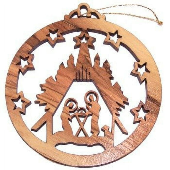 Bethlehem Nativity scene olive Wood Ornament - Laser carving (9 cm or 3.5" di...