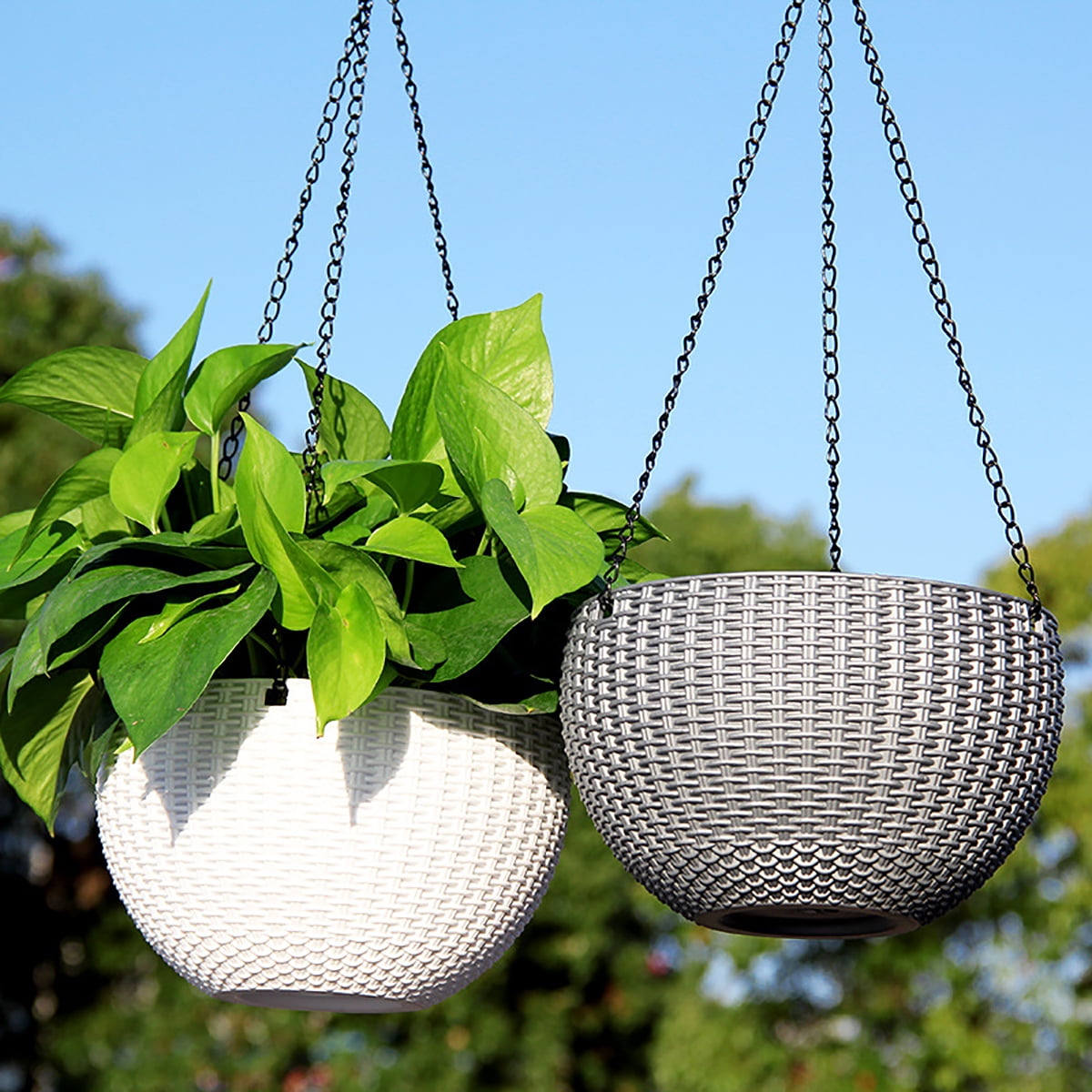10�� Round Hanging Planters Flower Basket Rattan Plastic