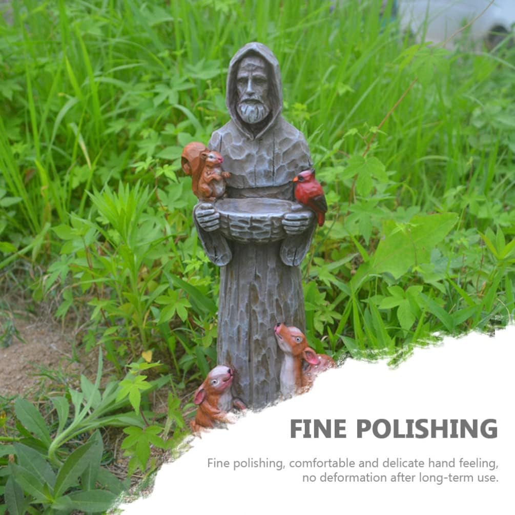 St Garden Statues Resin Statue Garden Bird Food Water Container Catholic Christian Yard Decoration Bird Feeding Tool for Garden Lawn Patio Use