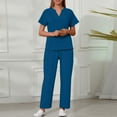 thumbnail image 5 of HAJWOH Womens Scrubs Sets Blue Stretchy Nurse Uniform Short Sleeve V Neck Scrub & Jogger Pant Solid Color Medical Scrub Sets with Multi Pocket Dark Blue XXL, 5 of 6