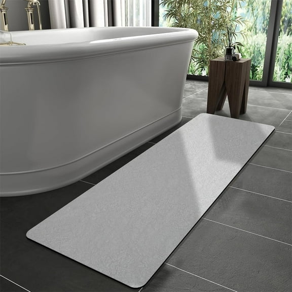 Diatomaceous Earth Bath mat Bathroom Rugs Super Absorbent Quick Dry Non Slip Bath Mat Thin Bathroom Floor Mats Fit Under Door-Shower Rug for in Front of Bathtub Shower, Grey, 23.6"x47.2"