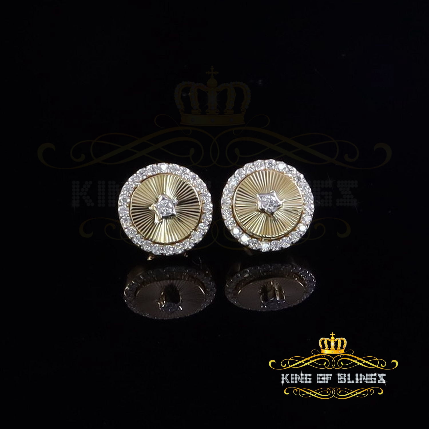 King of Bling's 2.50 ct VVS 'D' Moissanite Mens/Womens 925 Silver Yellow Stud Earrings