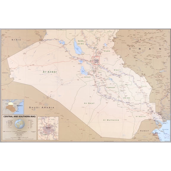 24"x36" Gallery Poster, cia map of Central and southern Iraq. 2004
