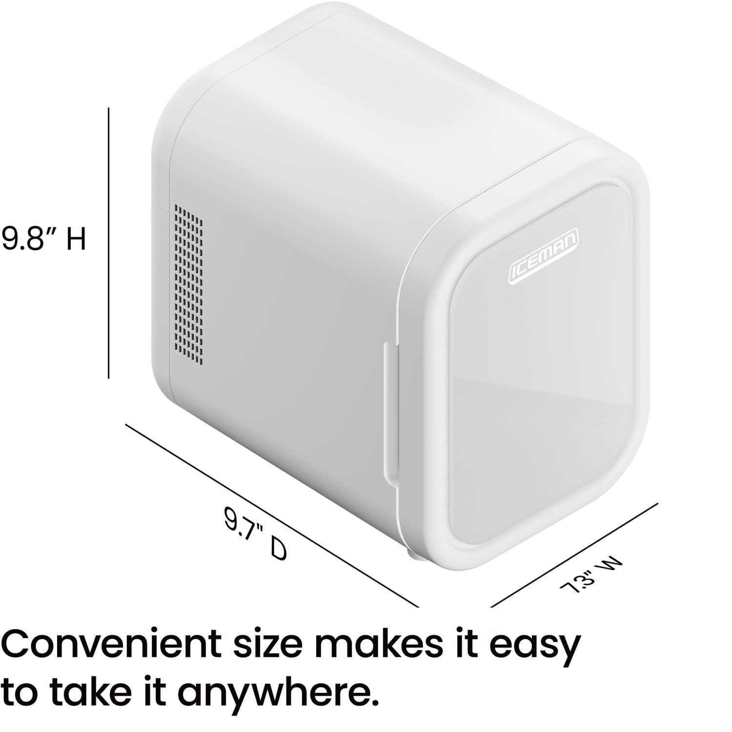ICEMAN Portable Mini Fridge w/ 6 355 ml (12oz) Can Capacity, Cools and Heats, Car Plug Included - White, New