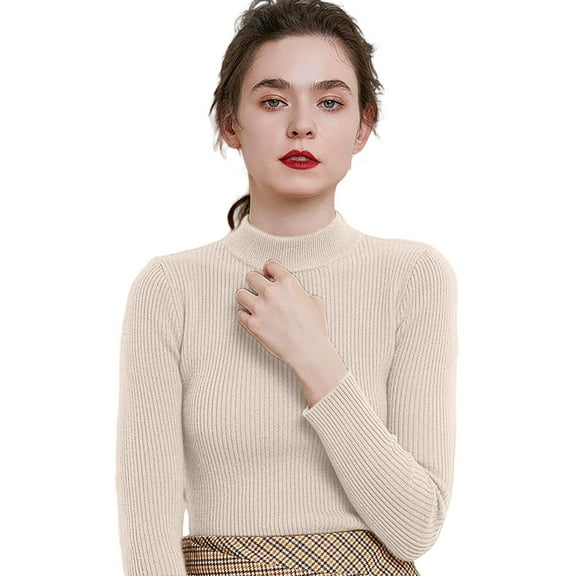 Long Sleeve Shirts for Women Lightweight Sweaters Fall Outfits 2025 Solid Fall Winter Clothing Dressy Casual Soft Tunic Tops (Beige, L)