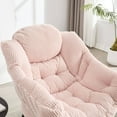 thumbnail image 5 of PAPROOS Accent Chair with Ottoman, Upholstered Fabric Reading Chair with Armrests, Footrest and Side Pocket, Modern Lounge Chair Comfy Lazy Chair for Living Room, Leisure Sofa Chair Set, Pink, 5 of 12