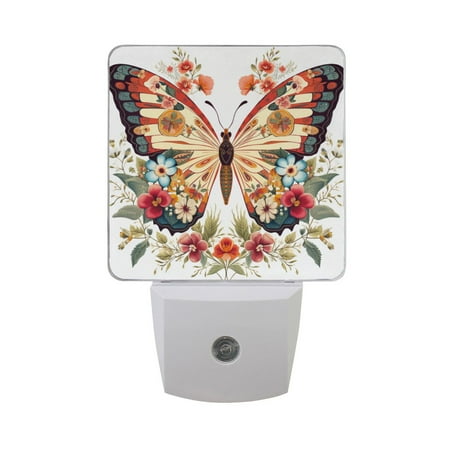 

Butterfly with Flowers Night Light LED Dusk to Dawn Auto Sensor Night Lamp Plug-in Nightlight for Bedroom Hallway Kitchen 2 PCs