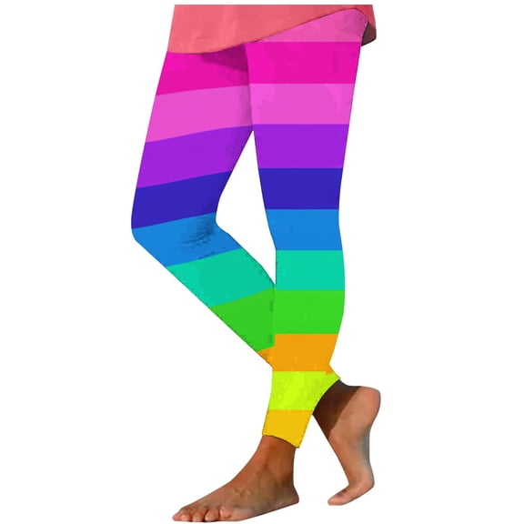 successthop Mardi Gras Leggings for Women Rainbows Stripe Soft Sleepwear Comfortable Pants Colorful Winter Shapewear M