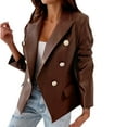 thumbnail image 4 of FAVIPT 2024 Women's Faux Leather Blazer Jackets,Double Breasted Buttons Faux Leather Blazer Women Long Sleeve Coat Notch Collar Leather Jacket Women, 4 of 9