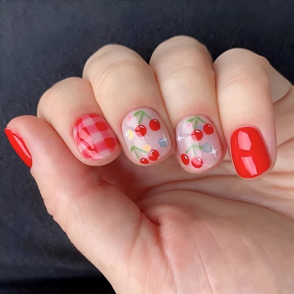 RAGUPEL Nail Art Stickers With Cute Cherry Charms And Floral Summer Nail Decals