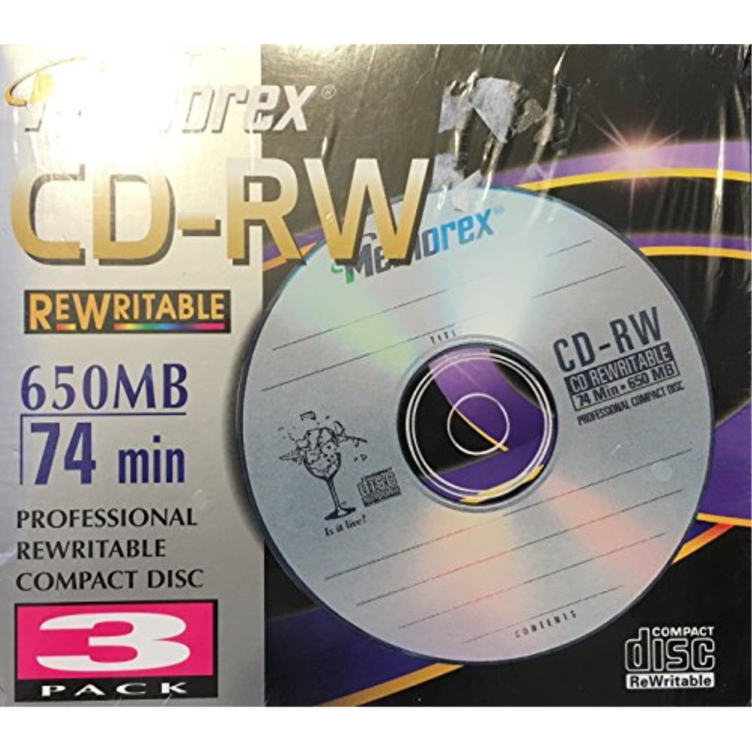 3Pack of Memorex CDRW 650MB 74 min Professional Rewritable Compact