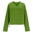 thumbnail image 6 of hotojiny Long Sleeve T Shirts for Women Trendy Drawstring Hem Tees Casual Workout Elastic Hem V Neck Spring Fall Top, 6 of 7