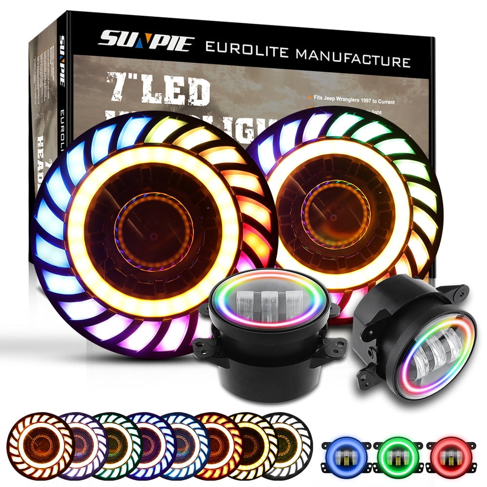 Sunpie Rotating Series 7 inch RGB 3D Headlights with 4 inch RGB fog