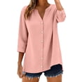 thumbnail image 2 of Endives Women's Linen Shirt 3/4 Sleeve Shirt Fashion Casual Solid Color Shirts Button Down Shirts For Women Spring Summer Pink, 2 of 6
