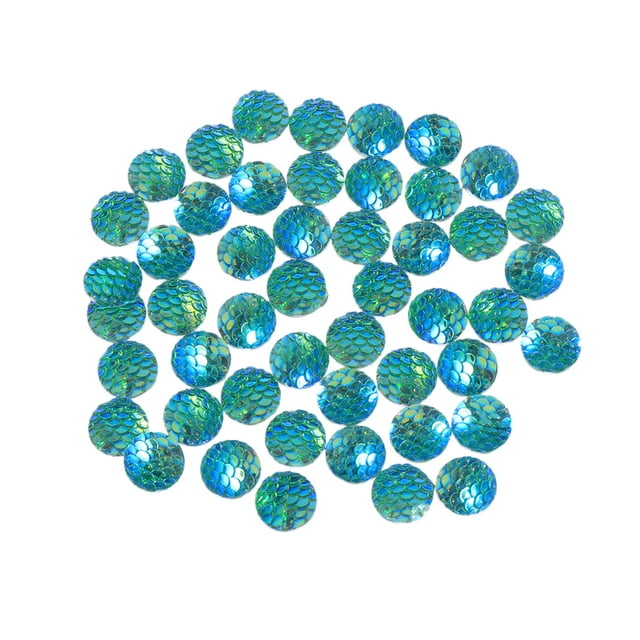 MasteelfCA 50 Pcs Perles en Vrac en Argile Polymère Solide 12mm Couleur AB Diamant Rond Résine Strass Accessoires de Bijoux DIY Écailles de Poisson (AB Vert, Cercle)