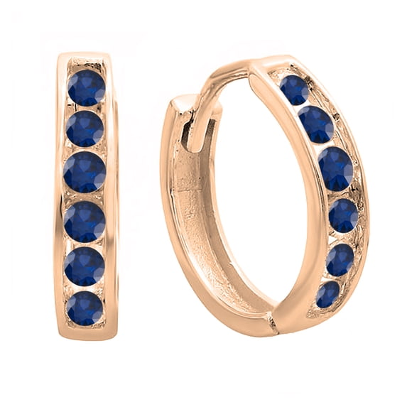 Dazzlingrock Collection Round Blue Sapphire Unisex Huggie Hoop Earrings for Women in 14K Rose Gold