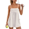 thumbnail image 2 of HKYNLAG Women Casual Strappy Romper Summer Spaghetti Strap Jumpsuits Sleeveless One Piece Overalls with Pockets White L, 2 of 6