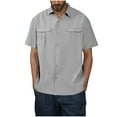 thumbnail image 5 of USNSM Men's Plus Size Solid Color Cotton Linen Shirts Summer Loose Breathable Comfortable Casual Pocket Short Sleeve Shirt Top Gray L, 5 of 9