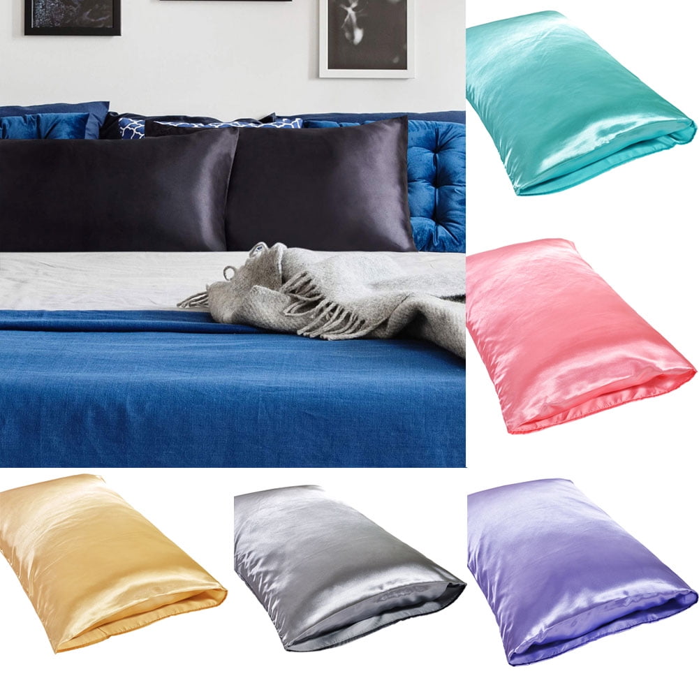 US Sell 2Pcs Solid Silk Pillow Case Cushion Cover Pillowcase Standard King Queen