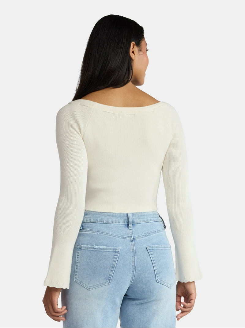 Madden NYC Women's Ribbon Top with Long Sleeves, Sizes XXS-XXL