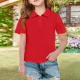 thumbnail image 5 of YOUYEDIAN Girls Short Sleeve Polo Shirt Kids Collared Button Down School Uniform T Shirt Casual Golf Athletic Tops (Red, 9-10 Years), 5 of 5