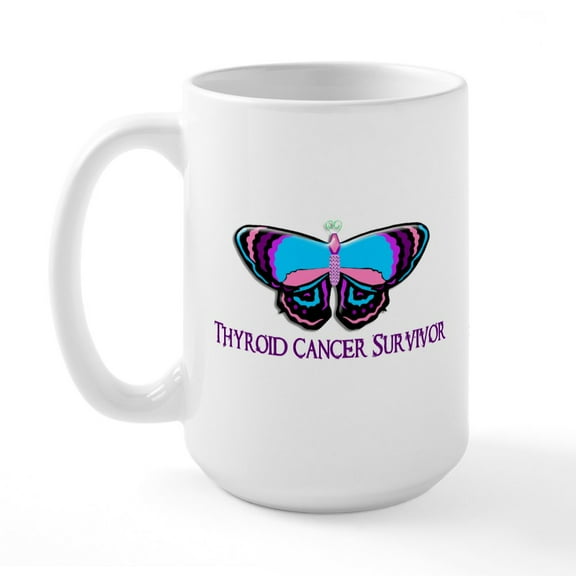 CafePress - Butterfly Survivor 2 (Thyroid Cancer) Large Mug - 15 oz Ceramic Large White Novelty Mug