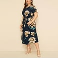 thumbnail image 2 of U.Vomade Robe pour Femme Grande Taille Été Plage Taille à Bande Robe à Manches Courtes Col Ras du Cou Oversize Robes Décontractées, 2 of 7