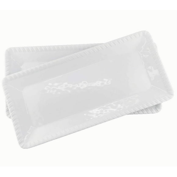 KX-WARE Plateau de Service en Mélamine 17 Pouces Ensemble de 2, Blanc & Rectangulaire / 100 % Mélamine, Lavable au Lave-Vaisselle, Sans BPA