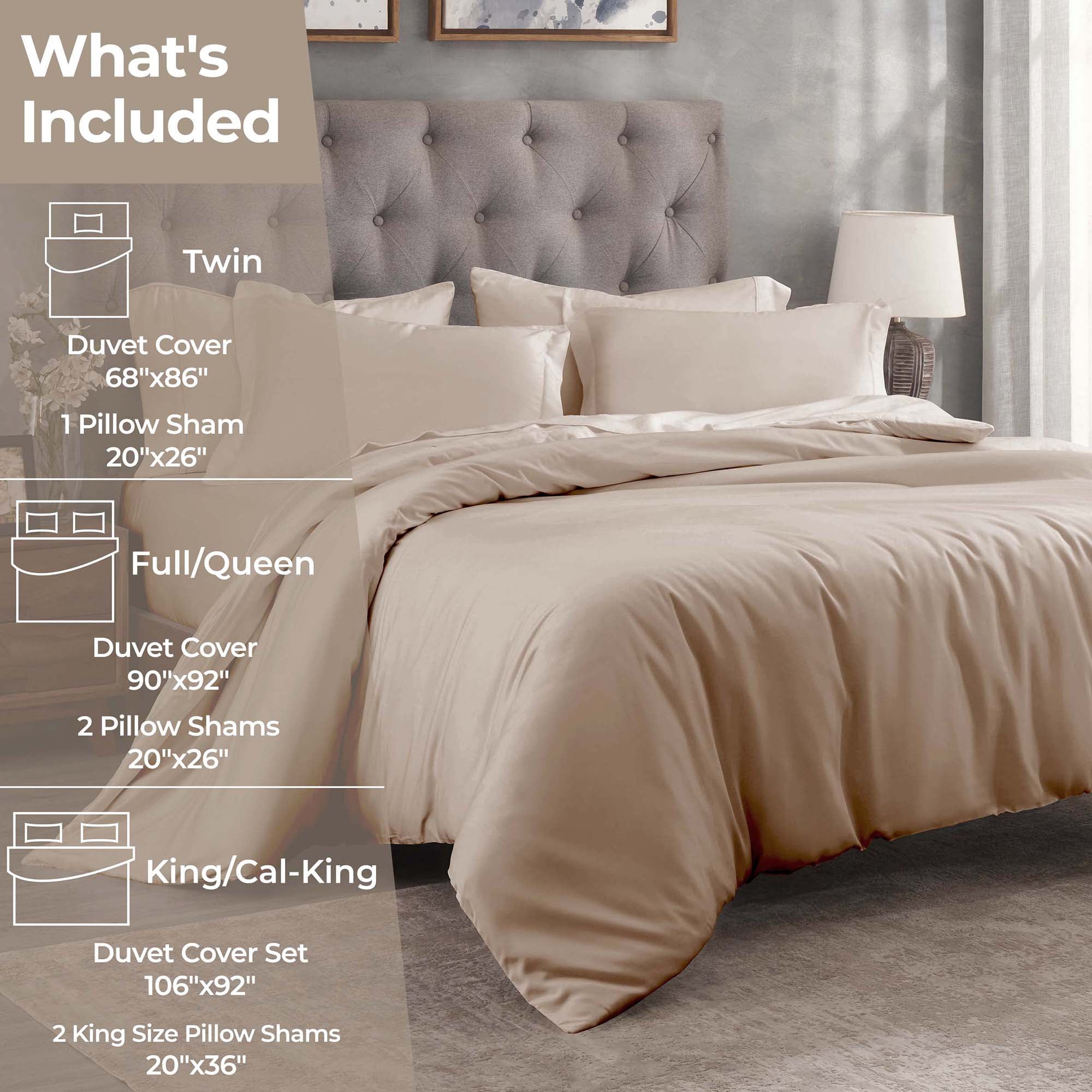 Superior Egyptian Cotton 300 Thread Count Duvet Cover Set, Twin, Tan