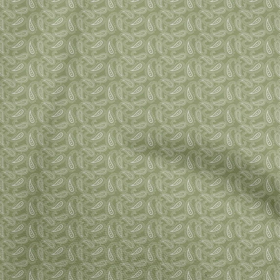 oneOone Cotton Flex Olive Green Fabric Asian Paisley Diy Clothing Quilting Fabric Print Fabric By Yard 40 Inch Wide