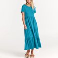 thumbnail image 3 of Valcatch Women Summer Casual Short Sleeve Crewneck A line Swing Flowy Tiered Shirt Maxi Beach Long Dress 2024 Trendy Outfits, 3 of 5