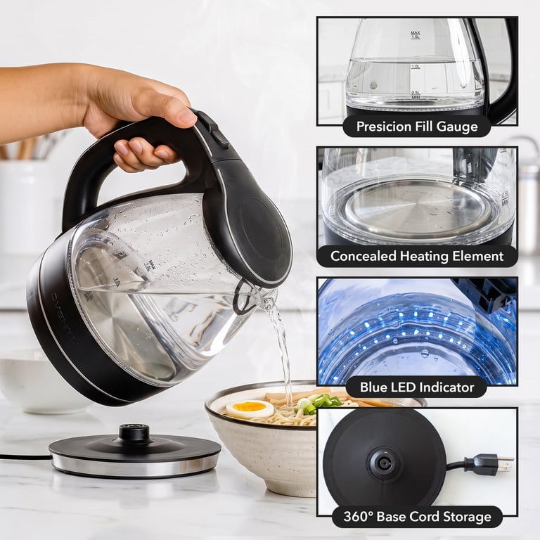 Ovente Electric Glass Kettle, 1.5L, Black with Blue LED photo 5