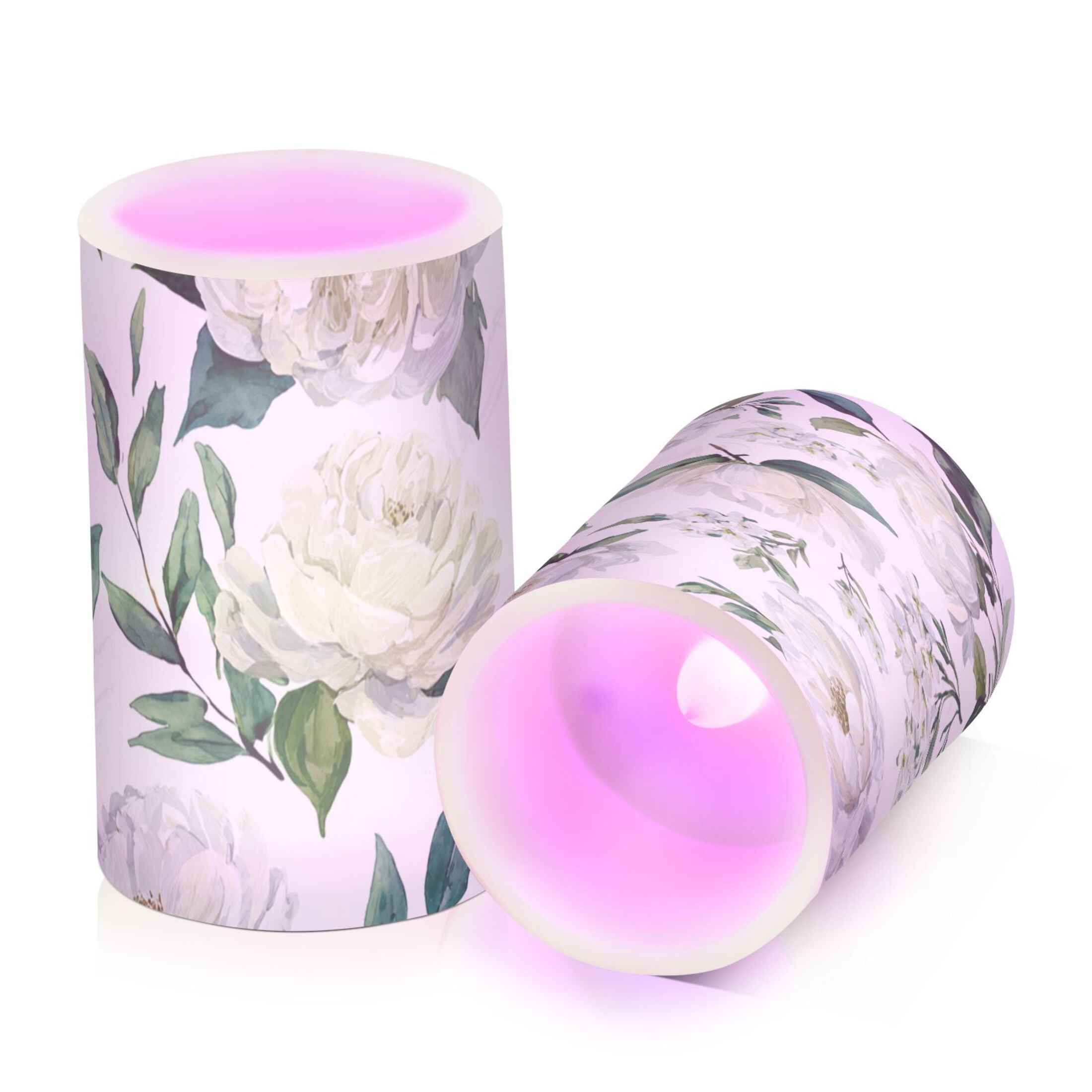 White Roses Flickering Flameless Candles Battery Operated with Remote Timer LED Pillar Candles Set of 2